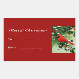 Männlicher Kardinal und Holly Branch Red Rechteckiger Aufkleber