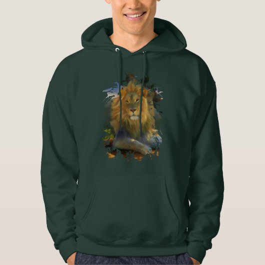 MÄNNLICHER LÖWE BEI DER ARBEIT HOODIE (Vorderseite)