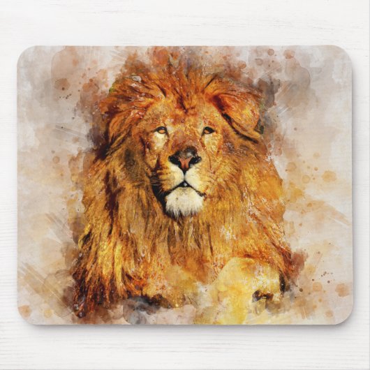Männlicher Löwe mit großflächigem Wasserfarbportra Mousepad (Vorne)
