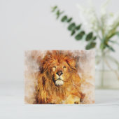 Männlicher Löwe mit großflächigem Wasserfarbportra Postkarte (Stehend Vorderseite)