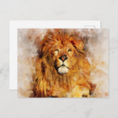 Männlicher Löwe mit großflächigem Wasserfarbportra Postkarte (Vorne/Hinten)