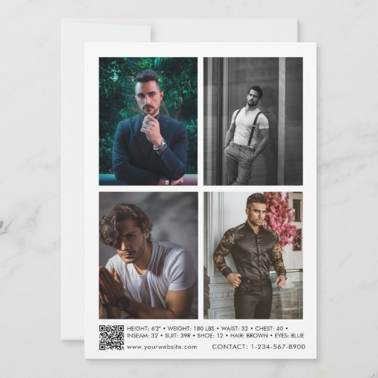 Männlicher Modellierungspartner Comp Card 5 Foto Q (Rückseite)