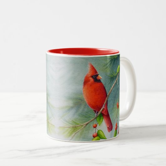 Männlicher Nordischer Kardinal Vogelwelt Zweifarbige Tasse (VorderseiteRechts)