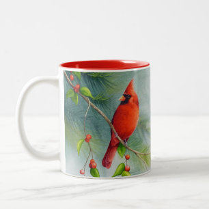 Männlicher Nordischer Kardinal Vogelwelt Zweifarbige Tasse