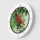Männlicher nördlicher Kardinal und Holly Große Wanduhr (Winkel)