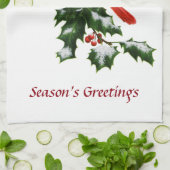 Männlicher nördlicher Kardinal und Holly Handtuch (Gefaltet)