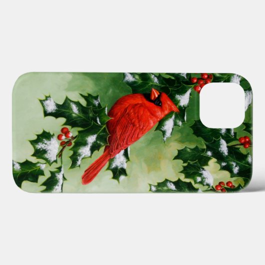 Männlicher Nordrot Kardinal Bird & Holly Branch Case-Mate iPhone Hülle (Rückseite (Horizontal))