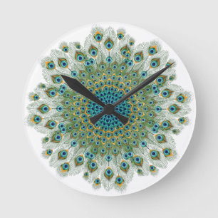 Männlicher Pfau-bunte Mandala Runde Wanduhr