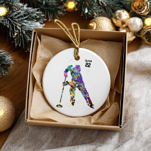 Männlicher Ringette-Spieler Keramik Ornament