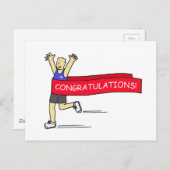 Männlicher Runner mit Glückwunsch Banner. Postkarte (Vorne/Hinten)