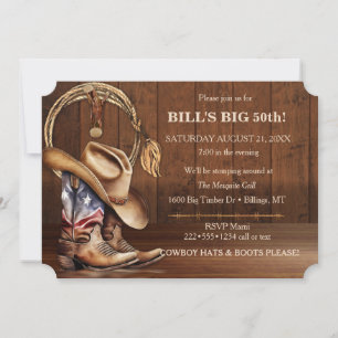 Männlicher Rustikaler Cowboy Hut Stiefel Holz West Einladung
