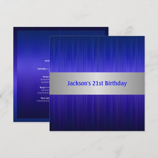 Männlicher silberner blauer Streifen-21. Einladung (Vorne/Hinten)