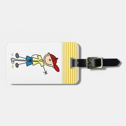 Männlicher Strichmännchen-Golfspieler Gepäckanhänger (Vorderseite horizontal)