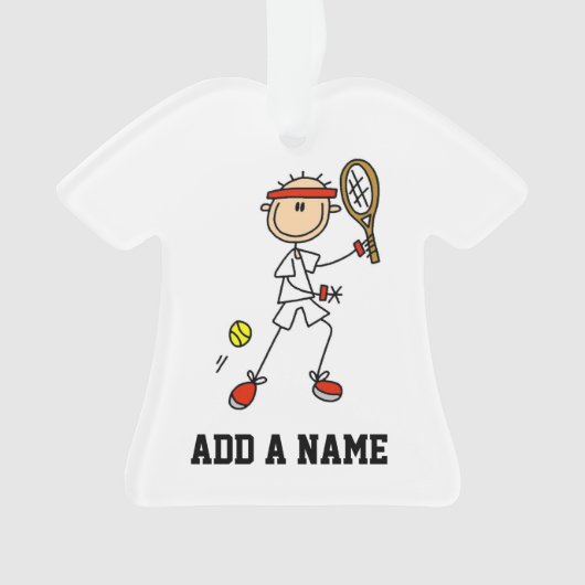 Männlicher Strichmännchen-Tennis-Spieler Ornament (Vorderseite)