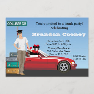 Männlicher Uni-Stamm-Party-Abschluss, der weggeht Einladung