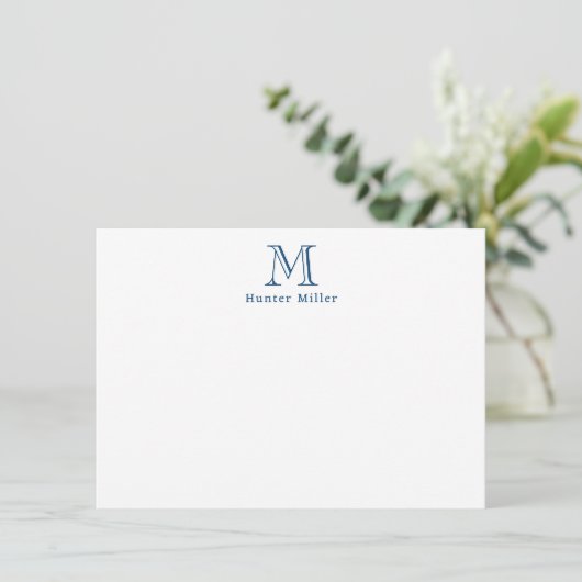 Männliches blaues Initial-Monogramm und Name Flach Mitteilungskarte (Stehend Vorderseite)
