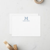 Männliches blaues Initial-Monogramm und Name Flach Mitteilungskarte (Vorderseite/Rückseite Beispiel)
