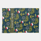 Männliches Fischer-Muster mit individuellem Namen Küchentuch (Horizontal)