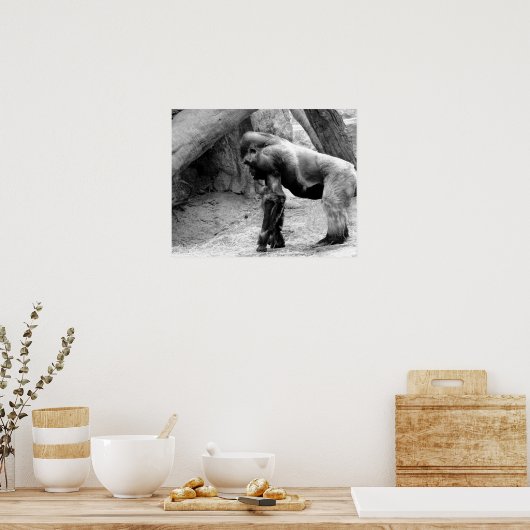 Männliches Gorilla-Profil in Schwarz und Weiß Poster (Küche)