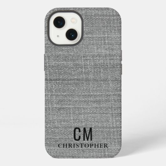 Männliches Grau Initialen Monogramm Einfach Minima iPhone Hülle (Rückseite)