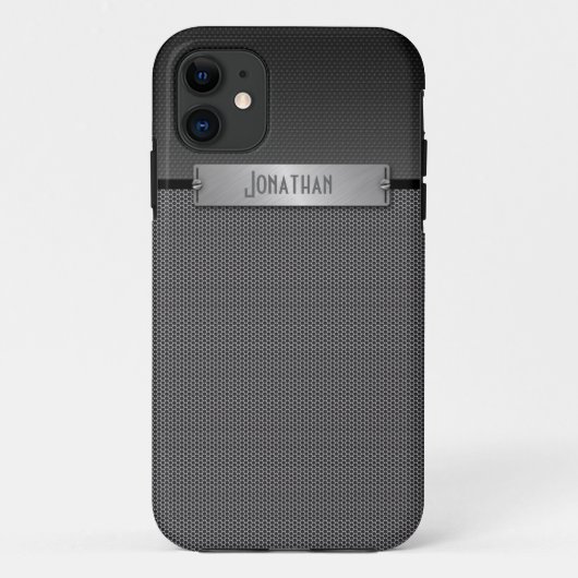 Männliches graues Metallketten-Blick-Monogramm Case-Mate iPhone Hülle (Rückseite)