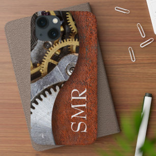Männliches Metall-Look-Getriebe Steampunk-Initiale iPhone 13 Hülle