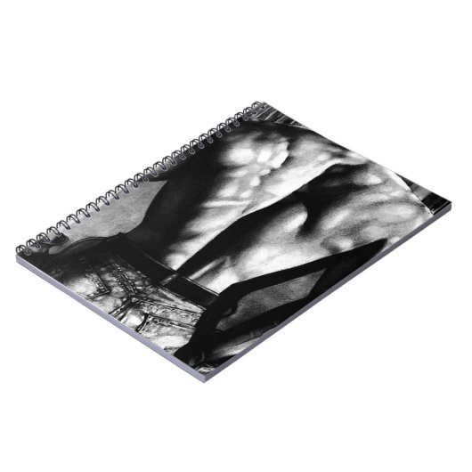 Männliches Notizbuch, das Bodybuilder in den Jeans Notizblock (Linke Seite)