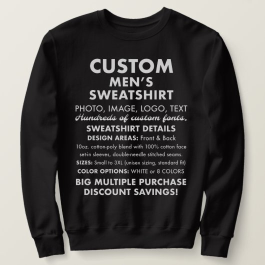 Männliches Personalisiertes Schwarzes Sweatshirt (Design vorne)