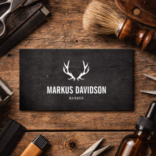 Männliches Rustikales Geweih-Logo-Barbier Visitenkarte