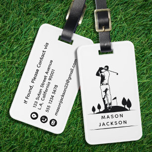 Männliches Schwarz-Weiß-Golfer-Personalisierter Na Gepäckanhänger