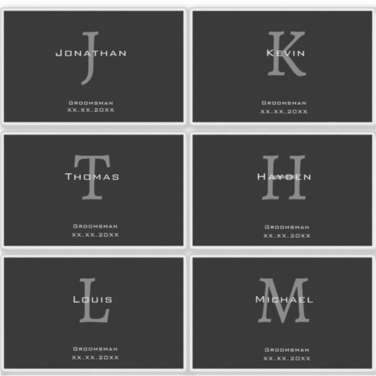 Männliches Schwarz-Weiß-Monogramm mit Initialen +  Aufkleber (Vorderseite)