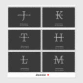 Männliches Schwarz-Weiß-Monogramm mit Initialen +  Aufkleber (Blatt)