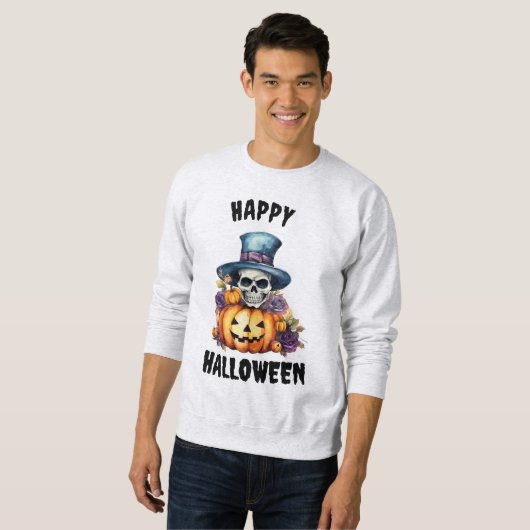 Männliches Skelett und Kürbiskreifer Halloween-Swe Sweatshirt (Vorne ganz)
