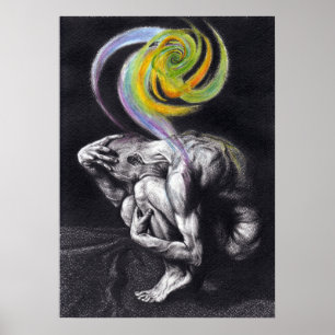 Männliches Soul farbenfrohe Schwarze Surreale zeic Poster