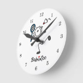 Männliches Strichmännchen Badminton Runde Wanduhr (Winkel)