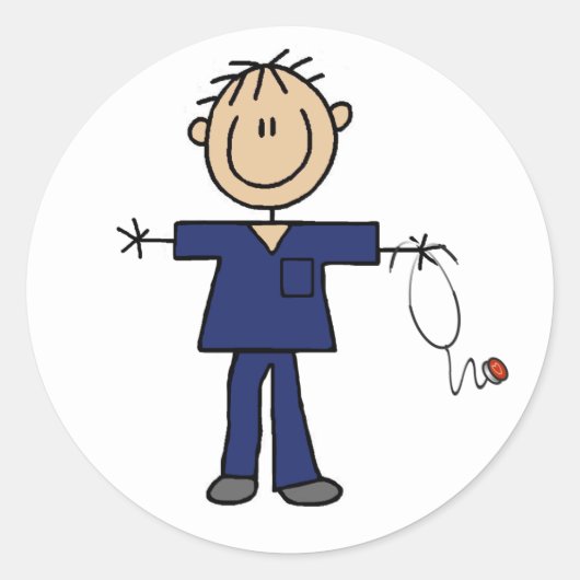 Männliches Strichmännchen Krankenschwester Mittelh Runder Aufkleber (Vorderseite)