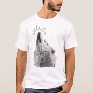 Männliches Wild & Free Schriftzug Heulender Wolf F T-Shirt