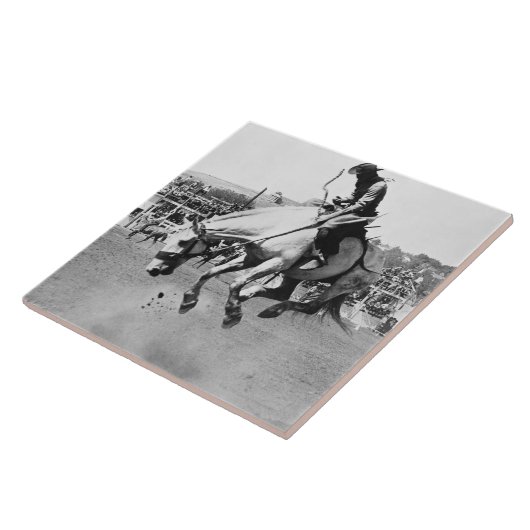 Mannreitsträubendes Pferd im Rodeo Fliese (Seite)