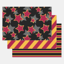 Mannschaftsfarben Bordeaux und Gold Geometrisches Geschenkpapier Set