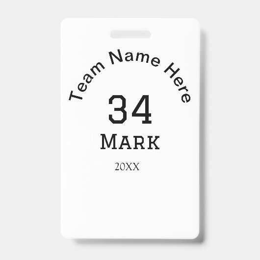 Mannschaftsname hinzufügen Spielername Datum Sport Ausweis (Front)