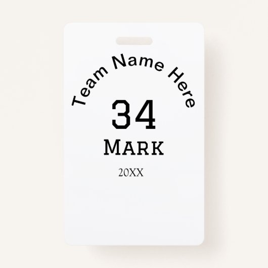 Mannschaftsname hinzufügen Spielername Datum Sport Ausweis (Vorderseite)