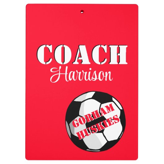Mannschaftstrainer Rot und Weiß Fußball Personalis Klemmbrett (Rückseite)