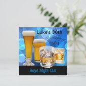 Mans 30. Geburtstag Blue Drinks Bierjungen Nacht Einladung (Stehend Vorderseite)