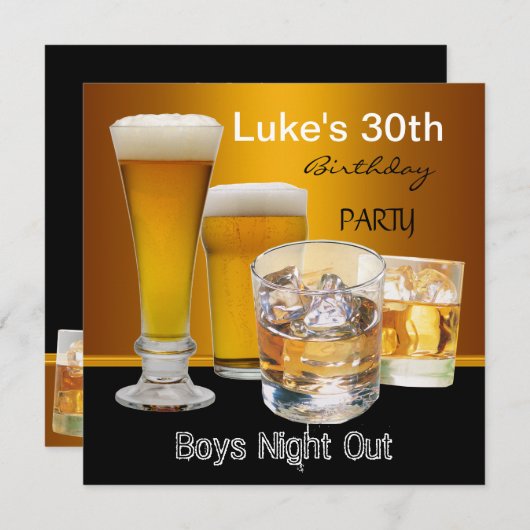 Mans 30. Geburtstag Party Drinks Bierjungen Nacht Einladung (Vorne/Hinten)
