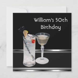 Mans 50. Geburtstagsparty Black Silver Drinks Einladung