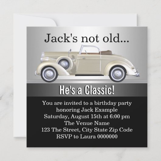 Mans Antique Car Geburtstagsparty Einladung (Vorderseite)
