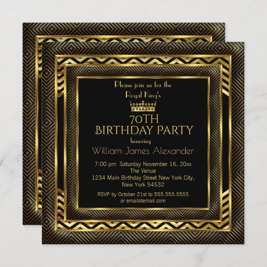 Mans Birthday Party Foto Crown Gold Art Deco Einladung (Vorne/Hinten)