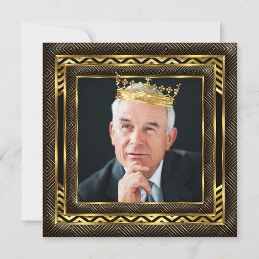 Mans Birthday Party Foto Crown Gold Art Deco Einladung (Rückseite)