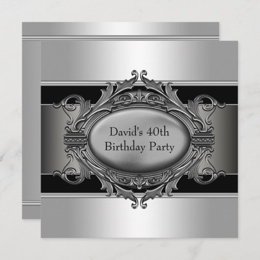 Mans Black 40. Geburtstag Party Einladung (Vorne/Hinten)