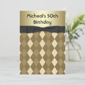 Mans Black and Gold Geburtstagsparty Einladung (Stehend Vorderseite)